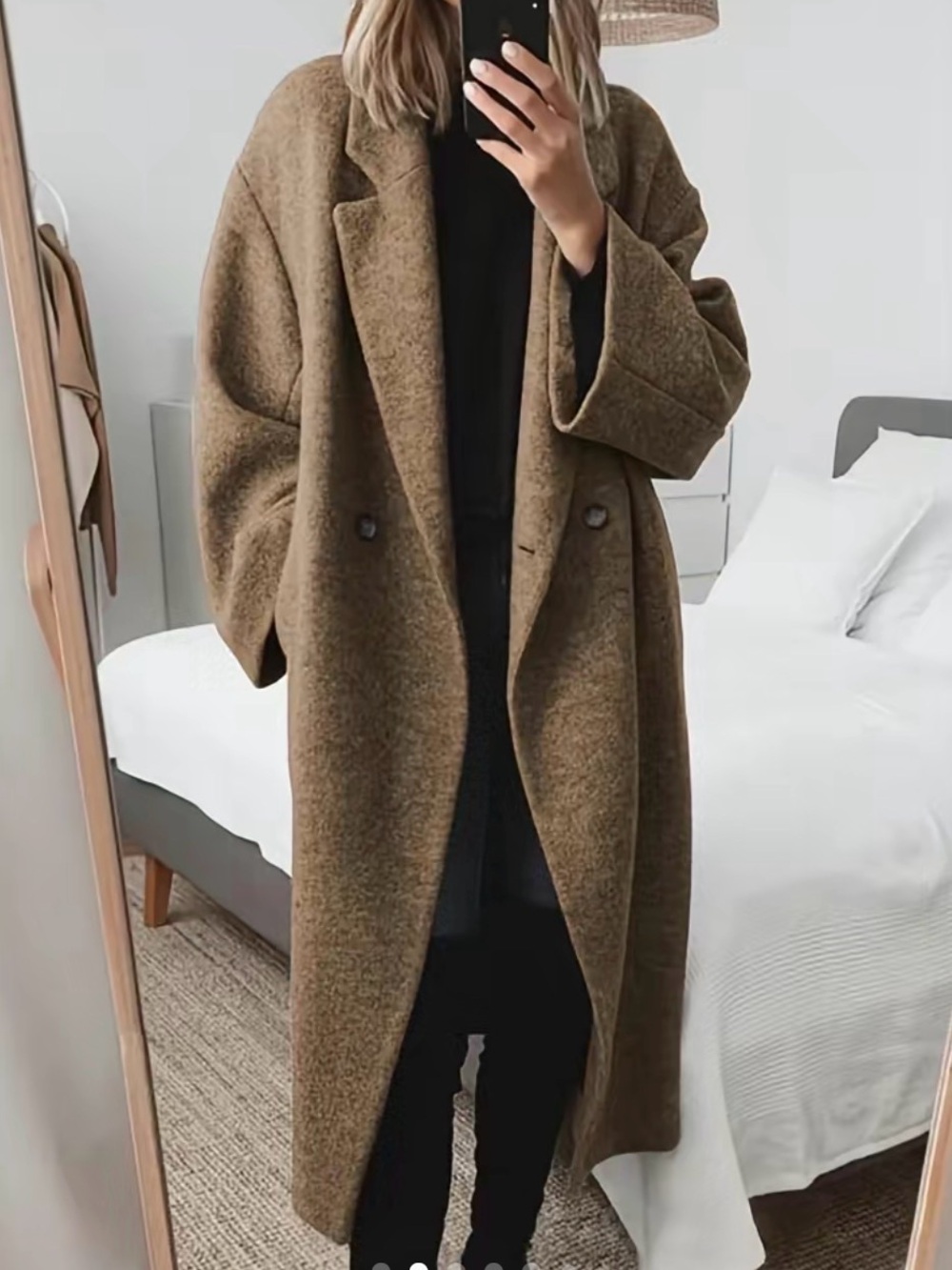 Oversized Brown Wool-Blend Long Coat